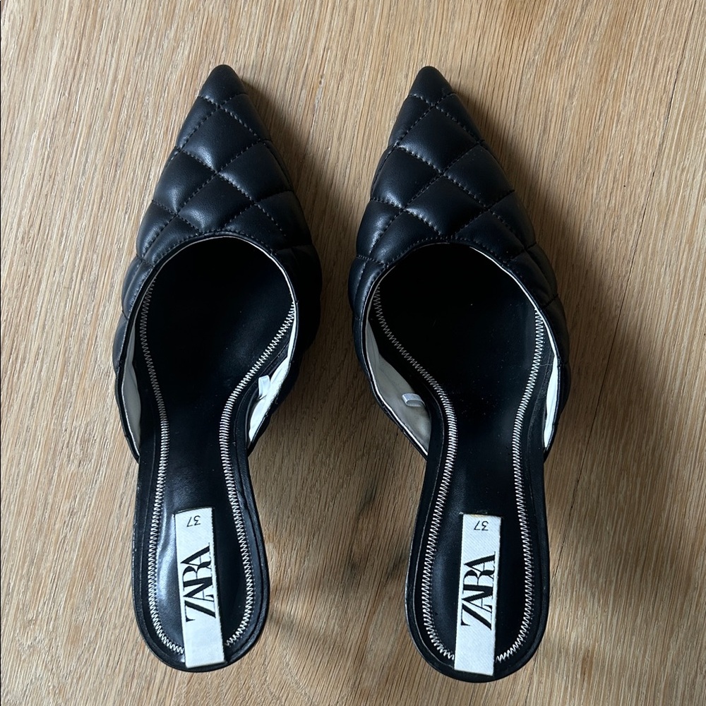Zara Quilted Black Mules